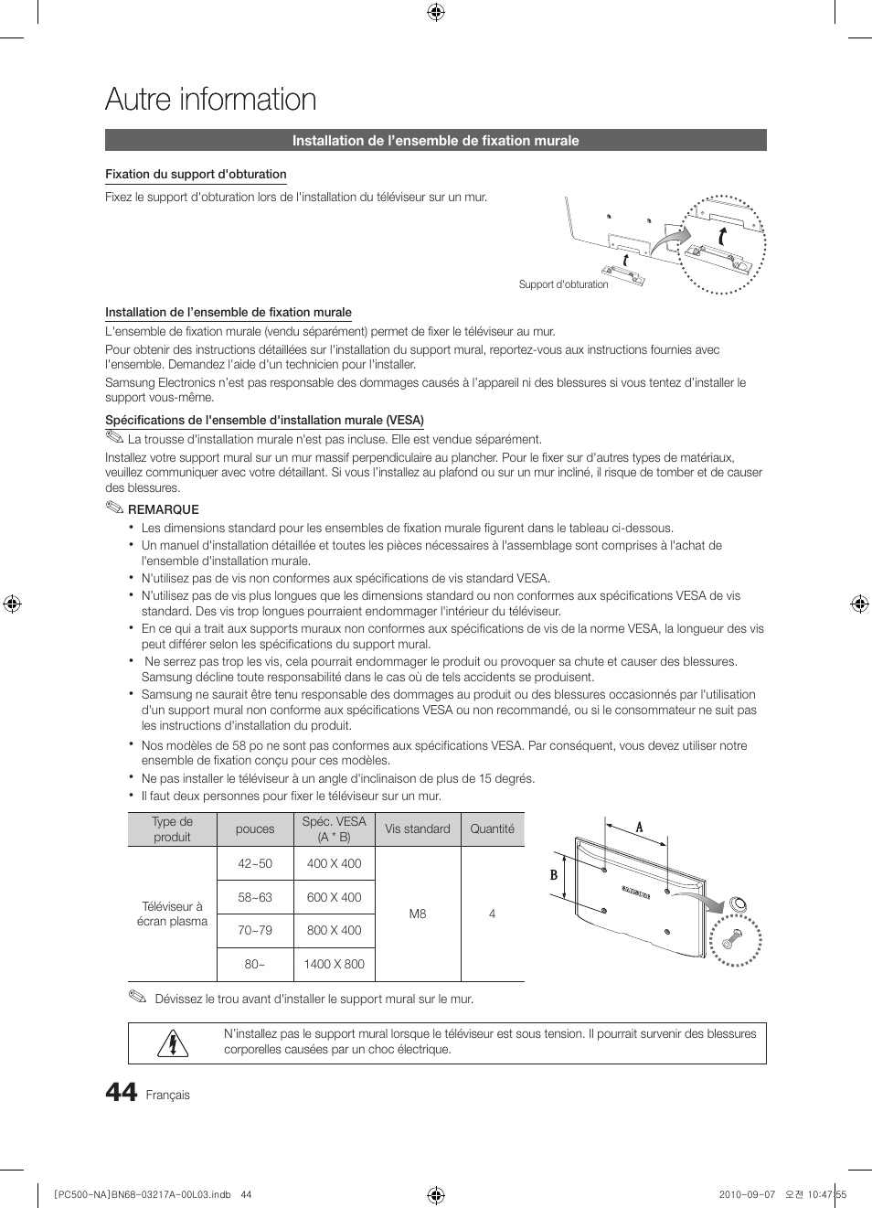 Autre information | Samsung PN58C500G2FXZA User Manual | Page 148 / 156