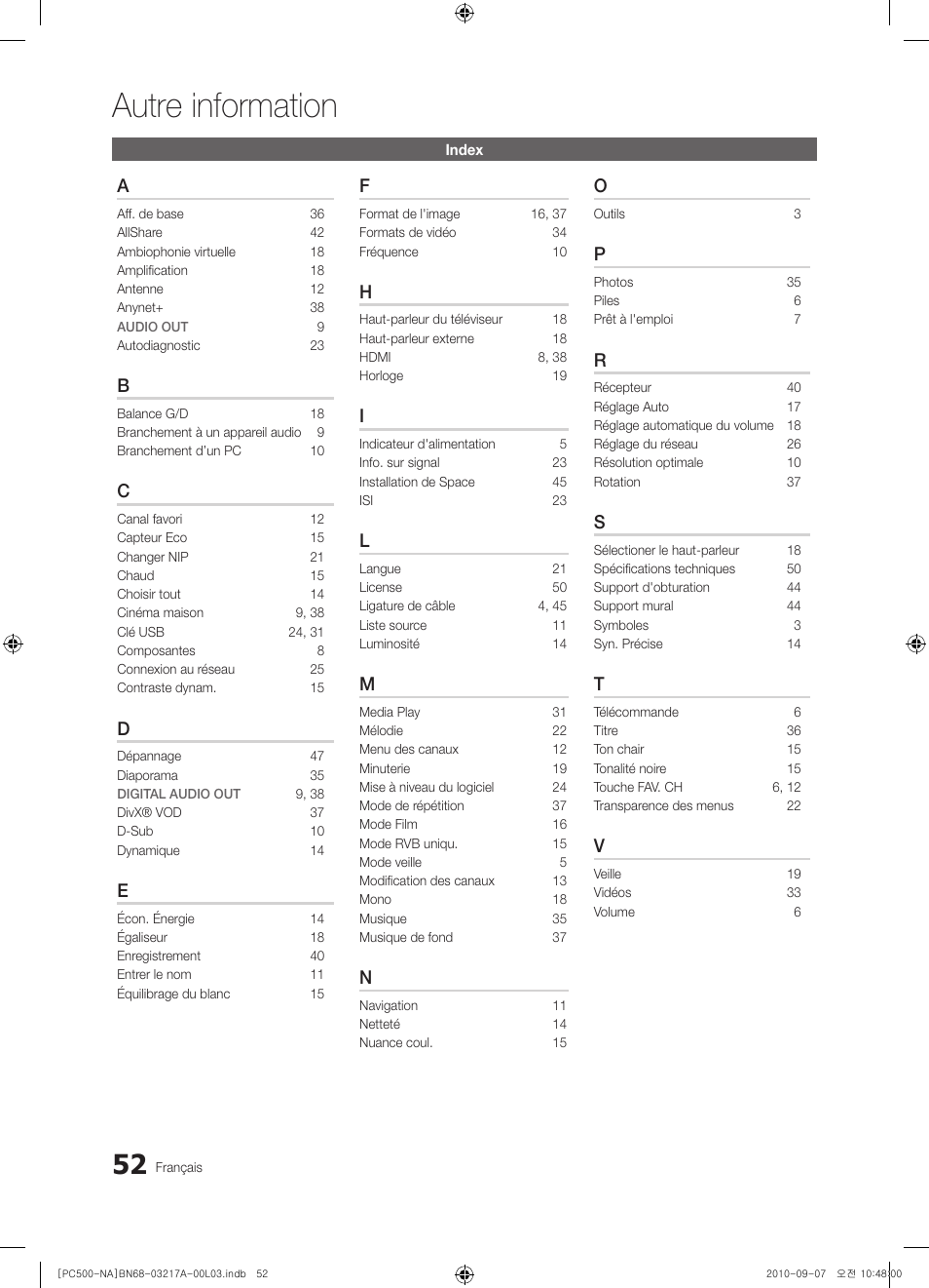 Autre information | Samsung PN58C500G2FXZA User Manual | Page 156 / 156