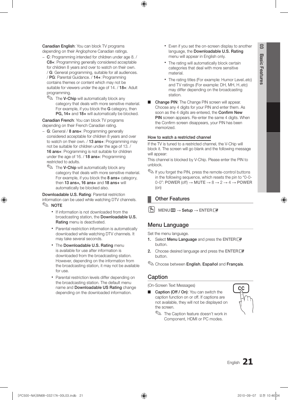 Samsung PN58C500G2FXZA User Manual | Page 21 / 156