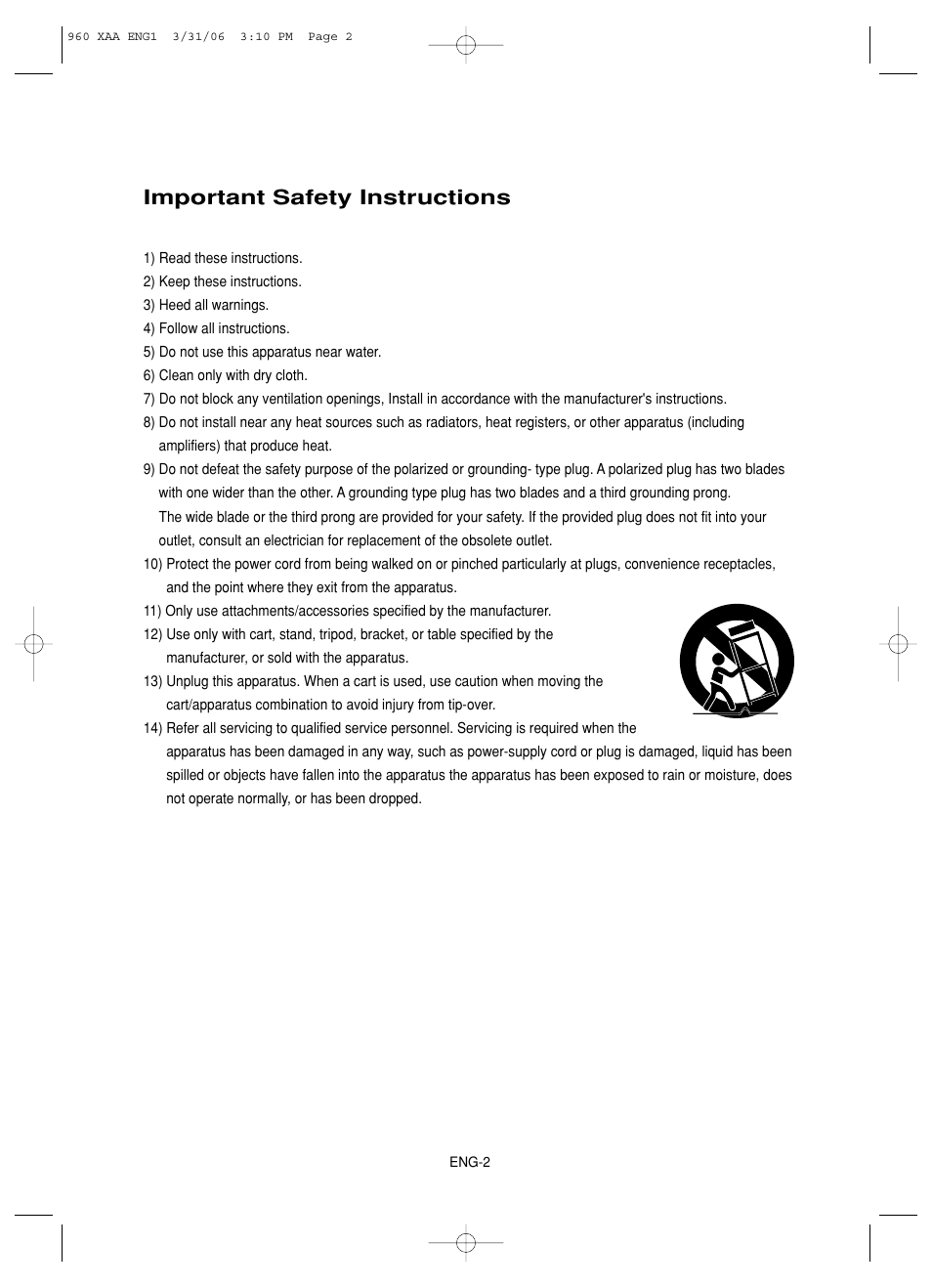 Important safety instructions | Samsung DVD-HD960-XAA User Manual | Page 2 / 64
