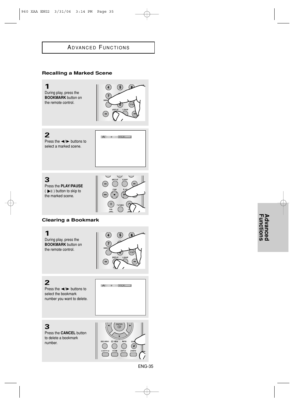 Advanced functions a | Samsung DVD-HD960-XAA User Manual | Page 35 / 64