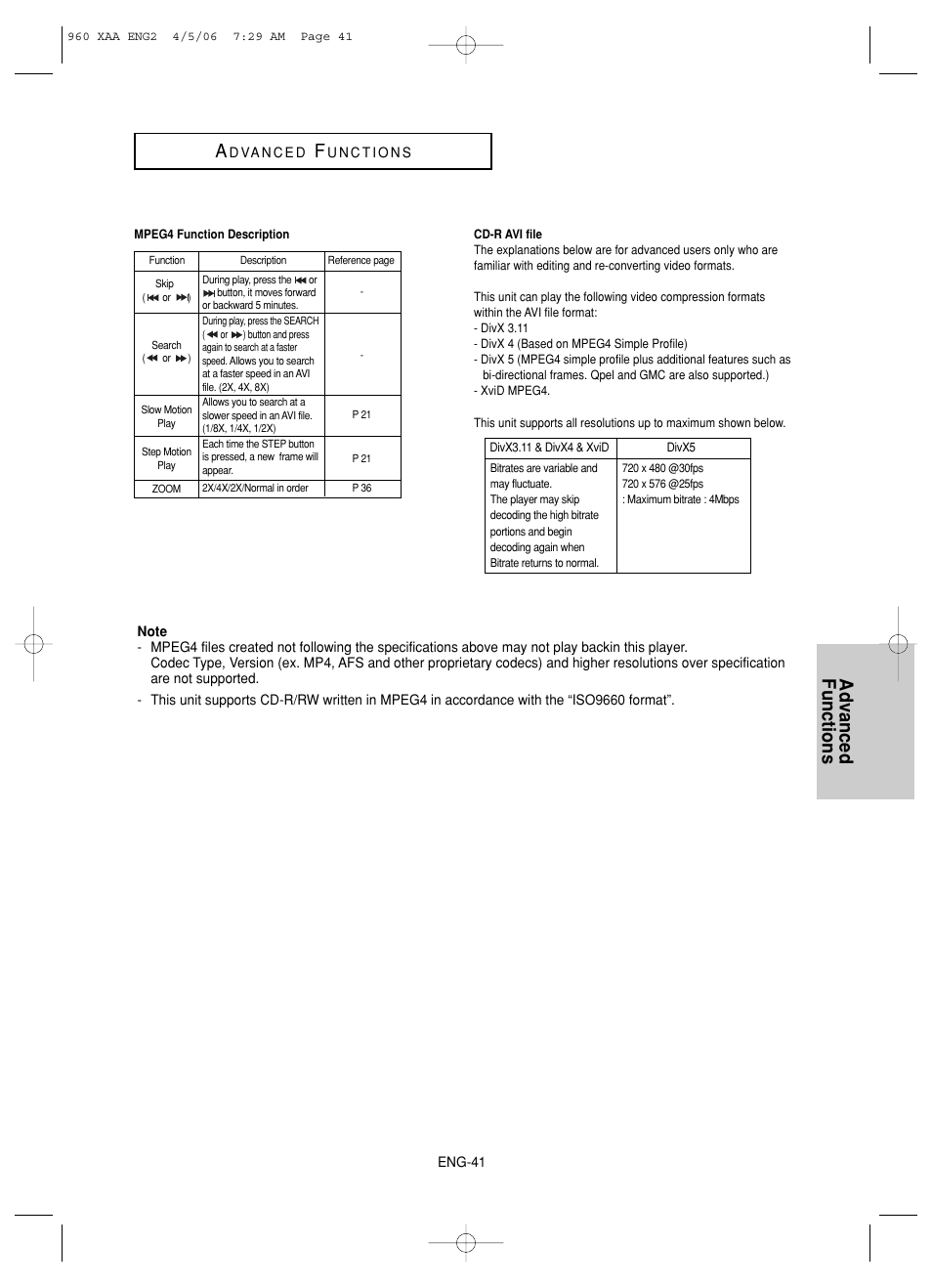 Advanced functions | Samsung DVD-HD960-XAA User Manual | Page 41 / 64