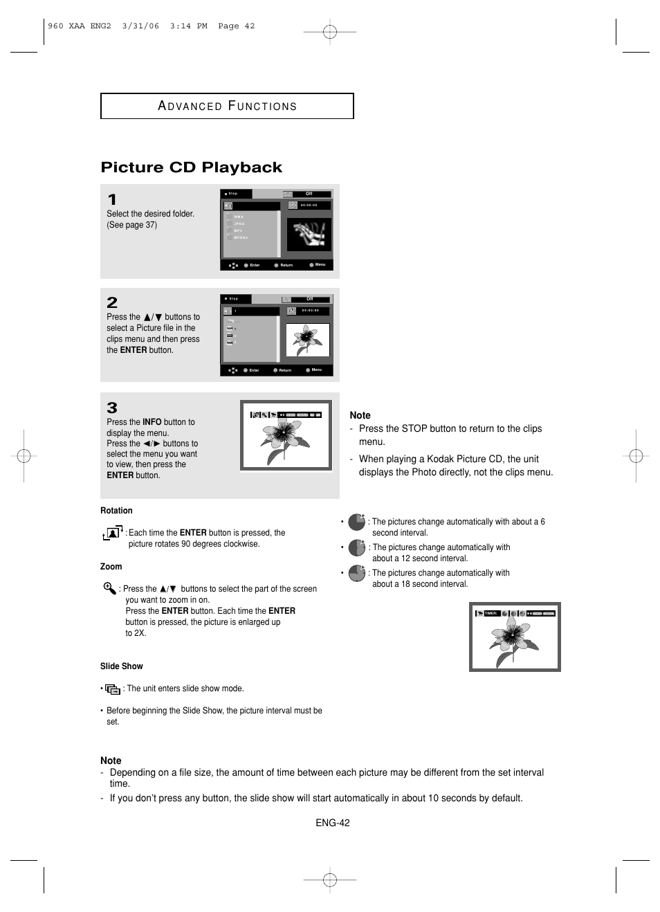 Picture cd playback, Eng-42 | Samsung DVD-HD960-XAA User Manual | Page 42 / 64