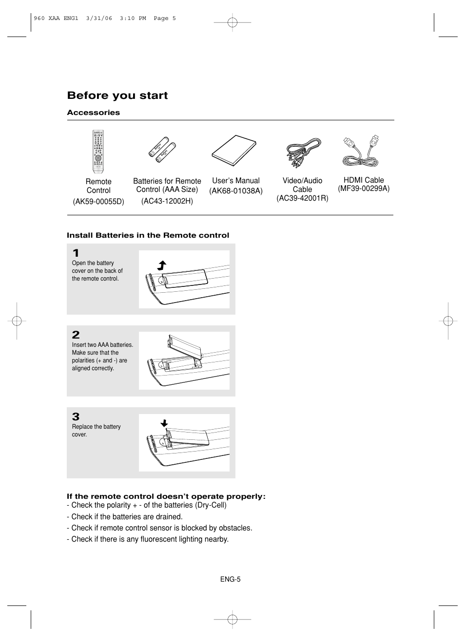 Before you start | Samsung DVD-HD960-XAA User Manual | Page 5 / 64