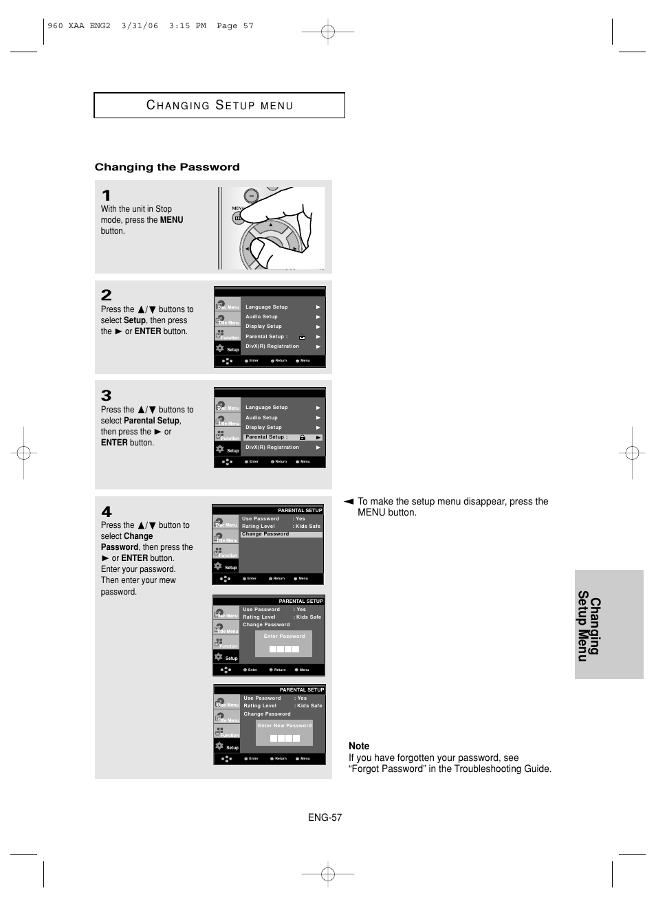 Changing setup menu c, Eng-57 | Samsung DVD-HD960-XAA User Manual | Page 57 / 64