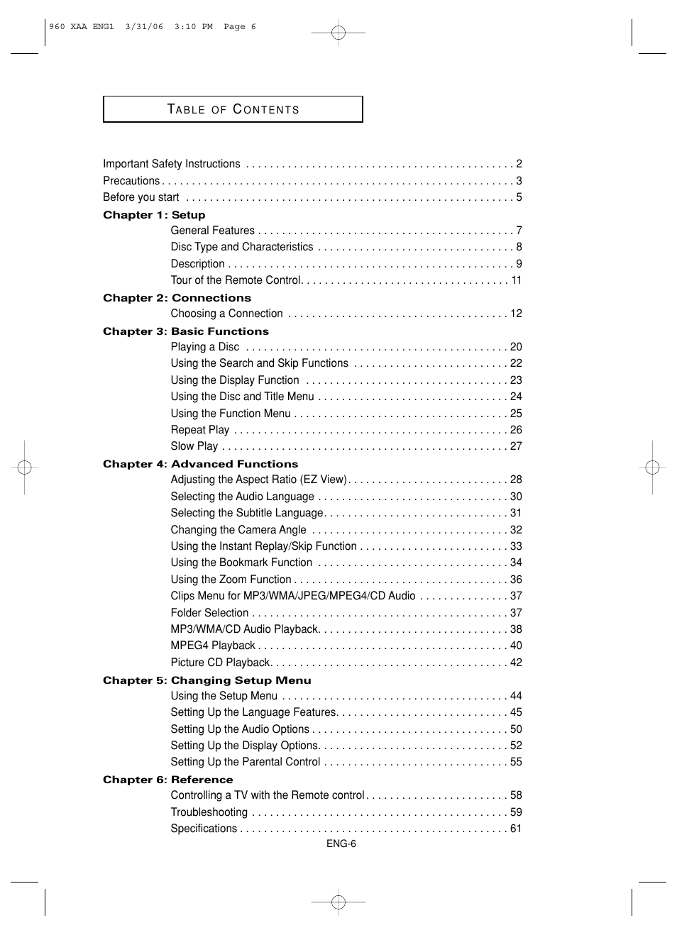 Samsung DVD-HD960-XAA User Manual | Page 6 / 64