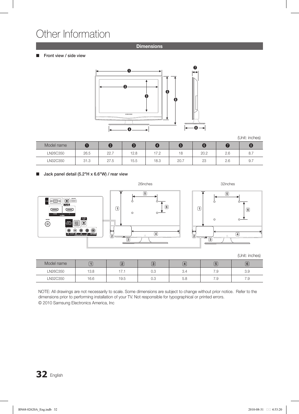 Other information | Samsung LN26C350D1DXZA User Manual | Page 32 / 33