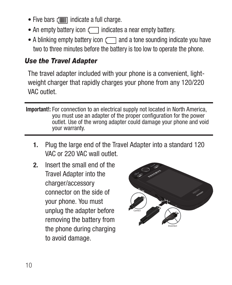 Use the travel adapter | Samsung SCH-R631DWACRI User Manual | Page 14 / 145