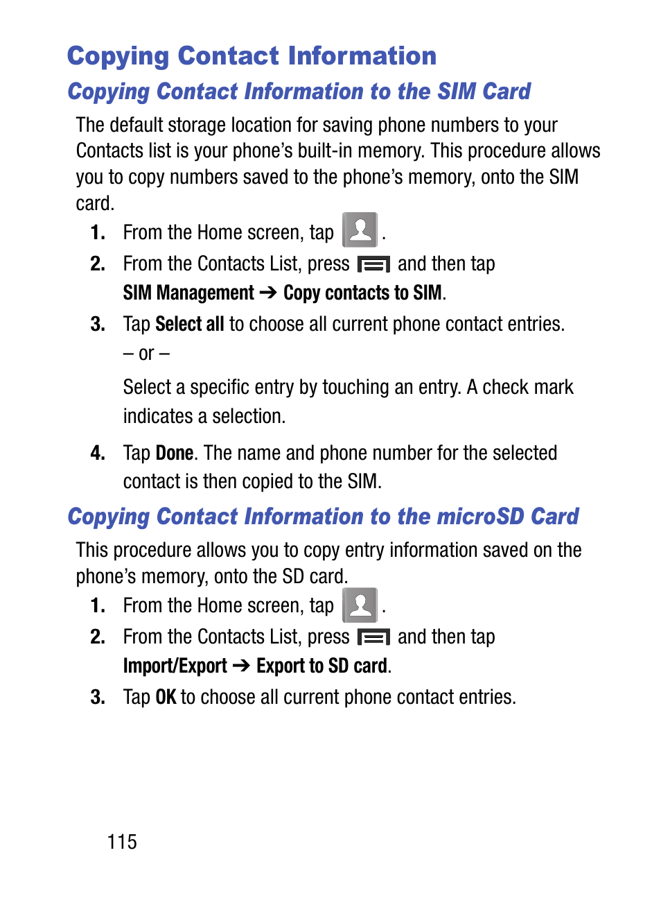Copying contact information | Samsung SM-S890LZKATFN User Manual | Page 122 / 459