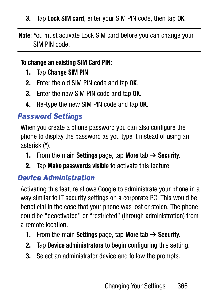 Password settings, Device administration | Samsung SM-S890LZKATFN User Manual | Page 373 / 459