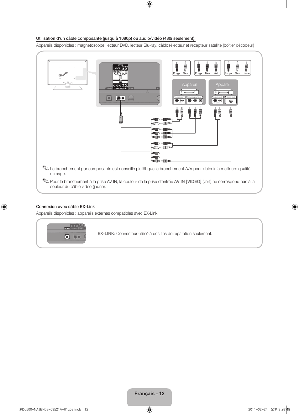 Français - 12, Appareil | Samsung PN64D550C1FXZA User Manual | Page 56 / 67