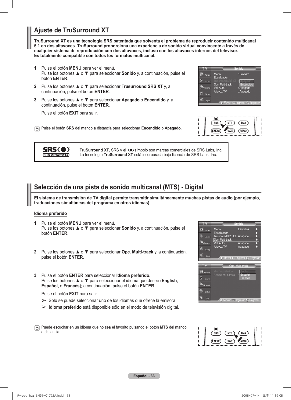 Ajuste de trusurround xt | Samsung PL50A440P1DXZX User Manual | Page 105 / 145
