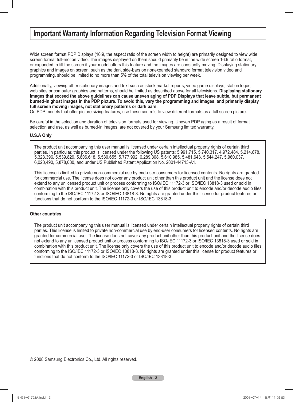 Samsung PL50A440P1DXZX User Manual | Page 2 / 145