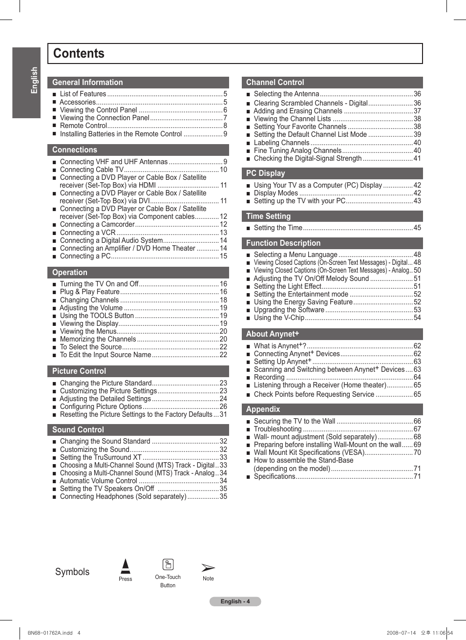 Samsung PL50A440P1DXZX User Manual | Page 4 / 145