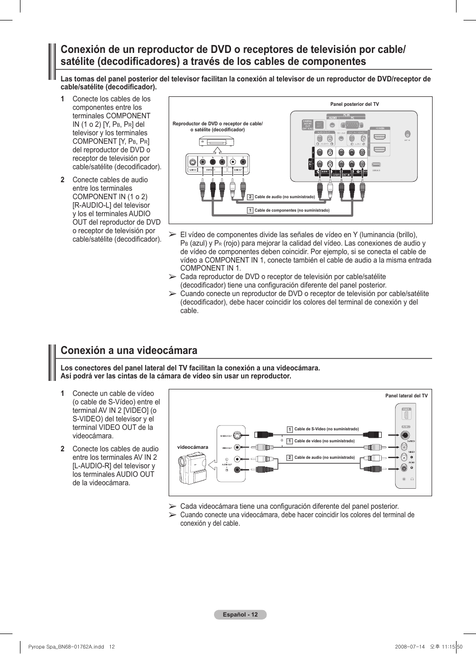 Conexión a una videocámara | Samsung PL50A440P1DXZX User Manual | Page 84 / 145