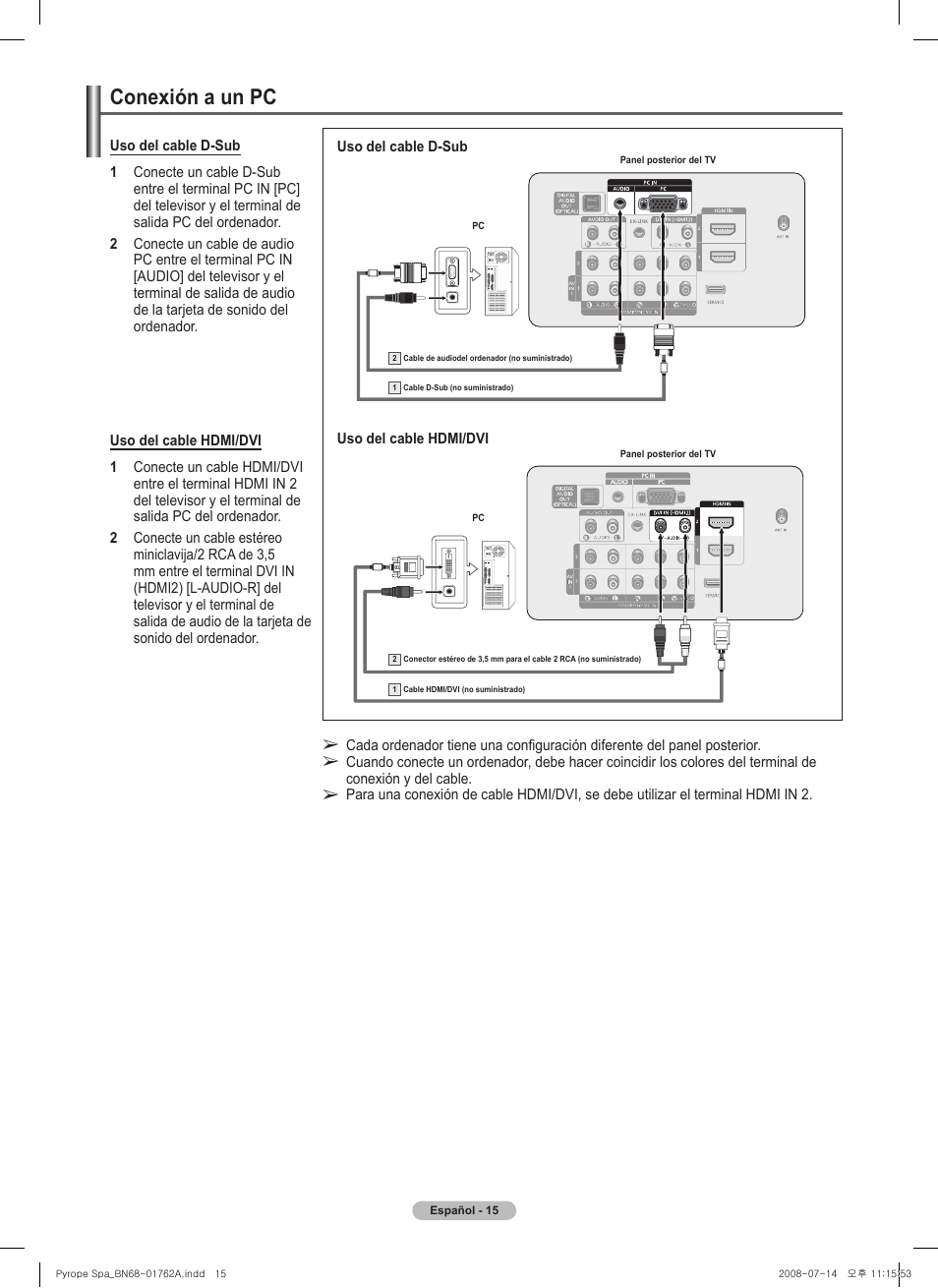 Conexión a un pc | Samsung PL50A440P1DXZX User Manual | Page 87 / 145