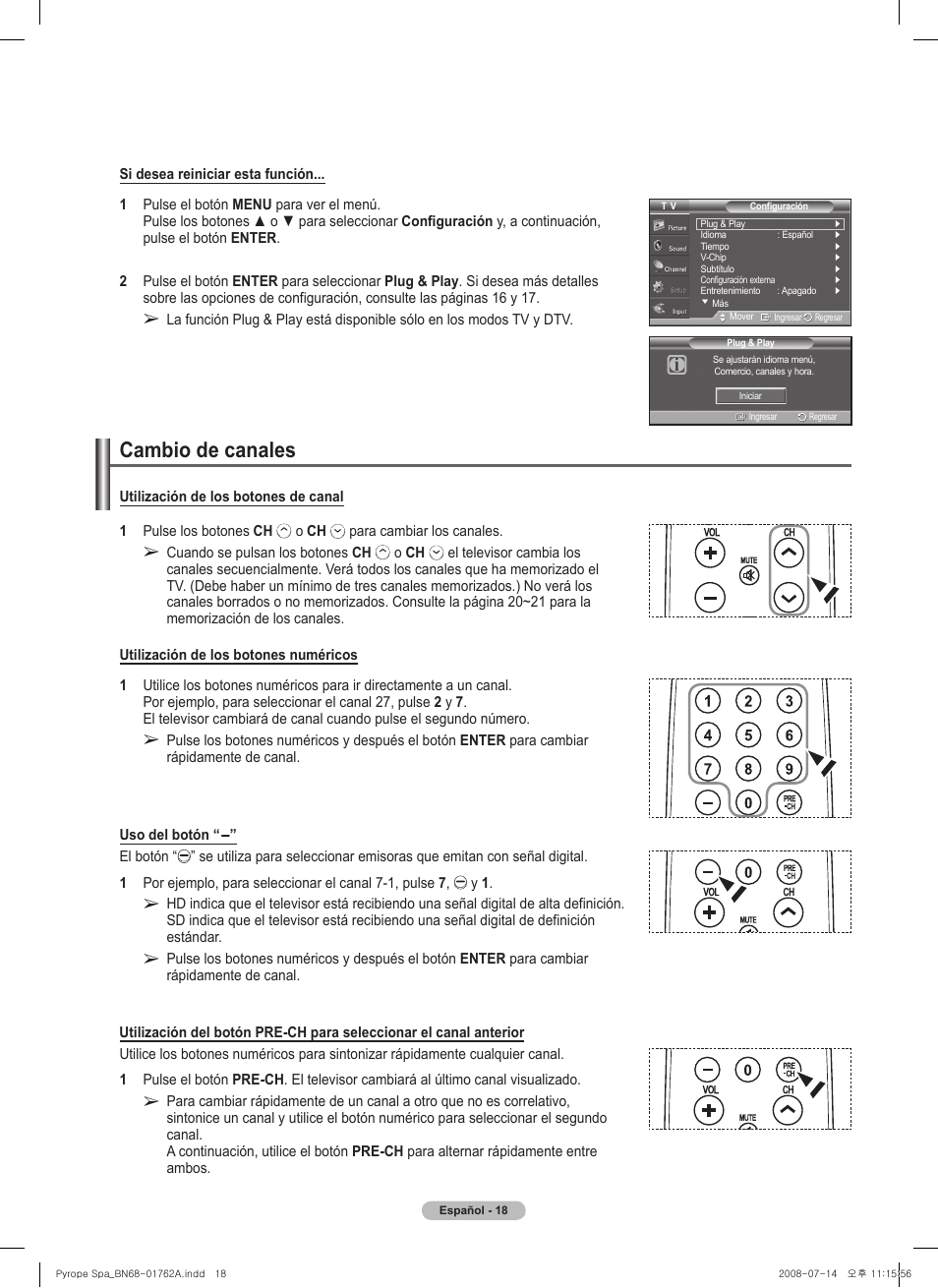 Cambio de canales | Samsung PL50A440P1DXZX User Manual | Page 90 / 145