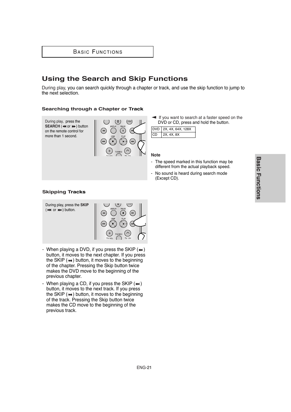 Using the search and skip functions, Basic functions b | Samsung DVD-1080P8-XAA User Manual | Page 21 / 64