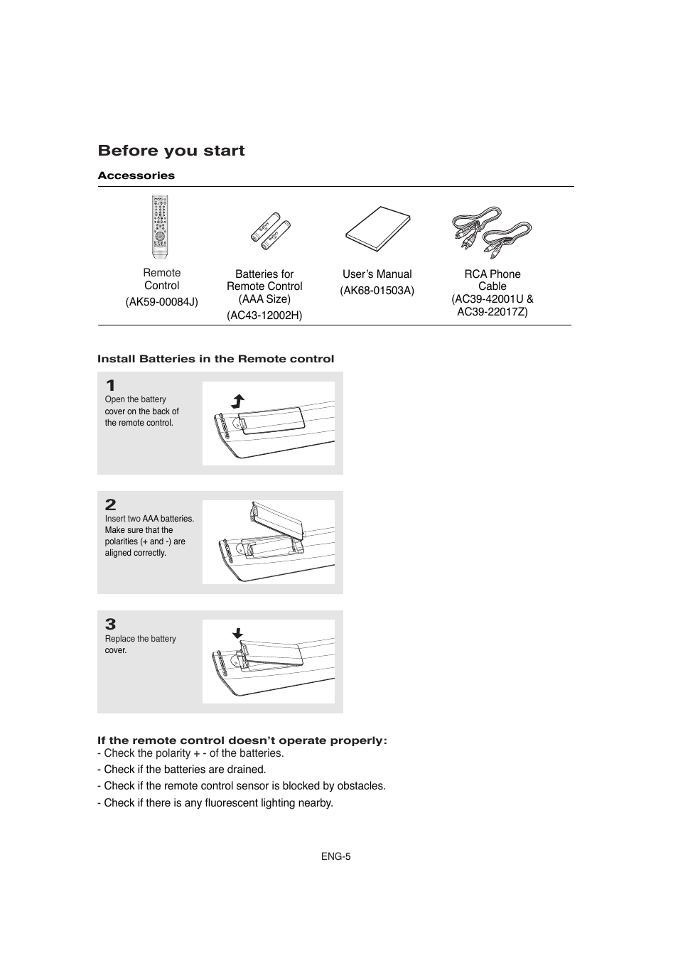 Before you start | Samsung DVD-1080P8-XAA User Manual | Page 5 / 64