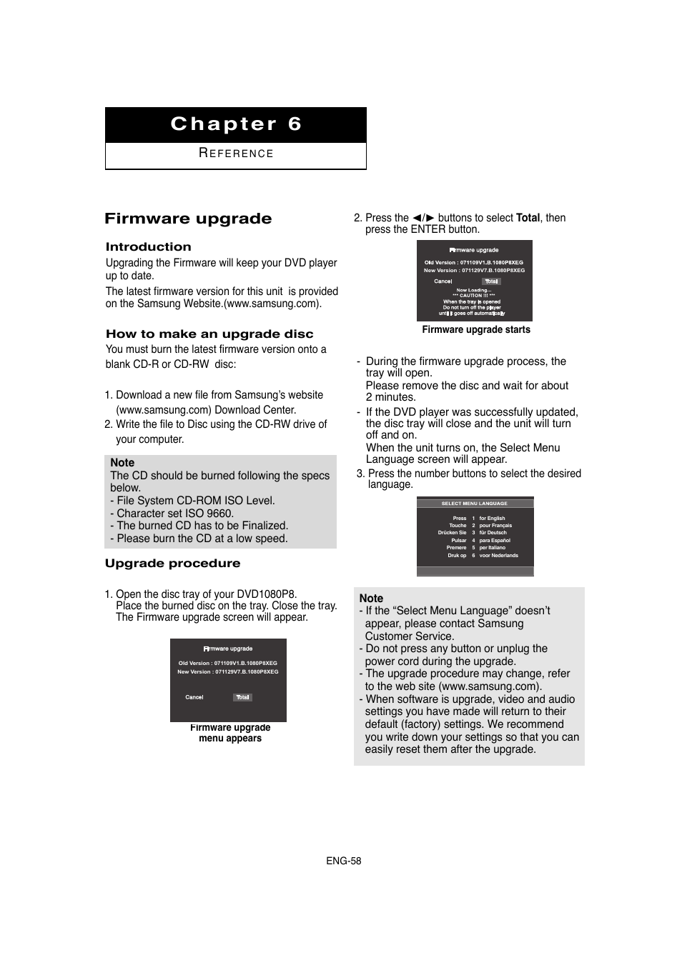 Firmware upgrade | Samsung DVD-1080P8-XAA User Manual | Page 58 / 64