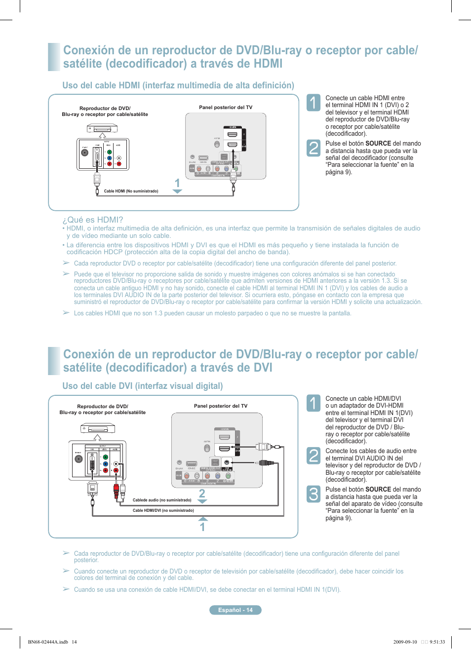 Uso del cable dvi (interfaz visual digital) | Samsung PN42B400P3DXZA User Manual | Page 14 / 35