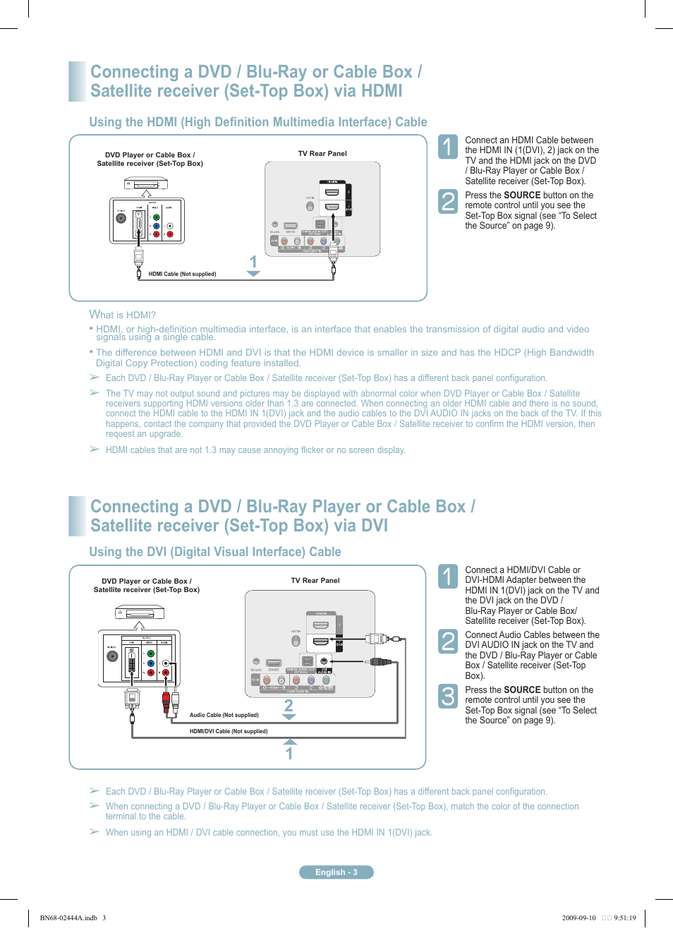 Using the dvi (digital visual interface) cable | Samsung PN42B400P3DXZA User Manual | Page 3 / 35