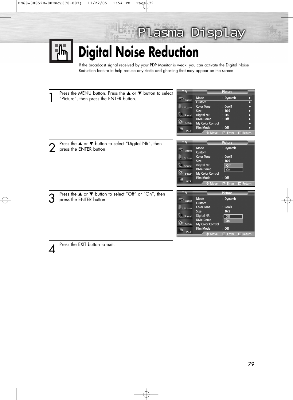 Digital noise reduction | Samsung HPR8082X-XAA User Manual | Page 79 / 92