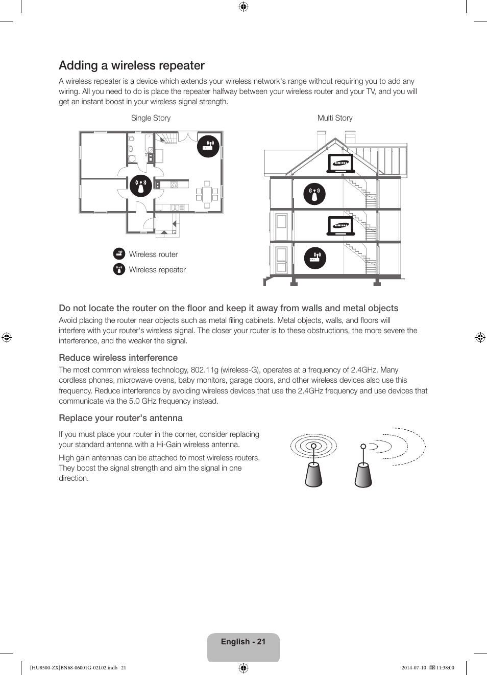 Adding a wireless repeater | Samsung UN65HU8500FXZA User Manual | Page 21 / 59