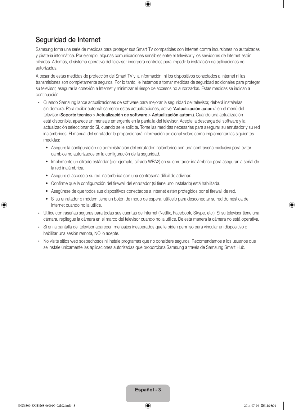 Seguridad de internet | Samsung UN65HU8500FXZA User Manual | Page 32 / 59