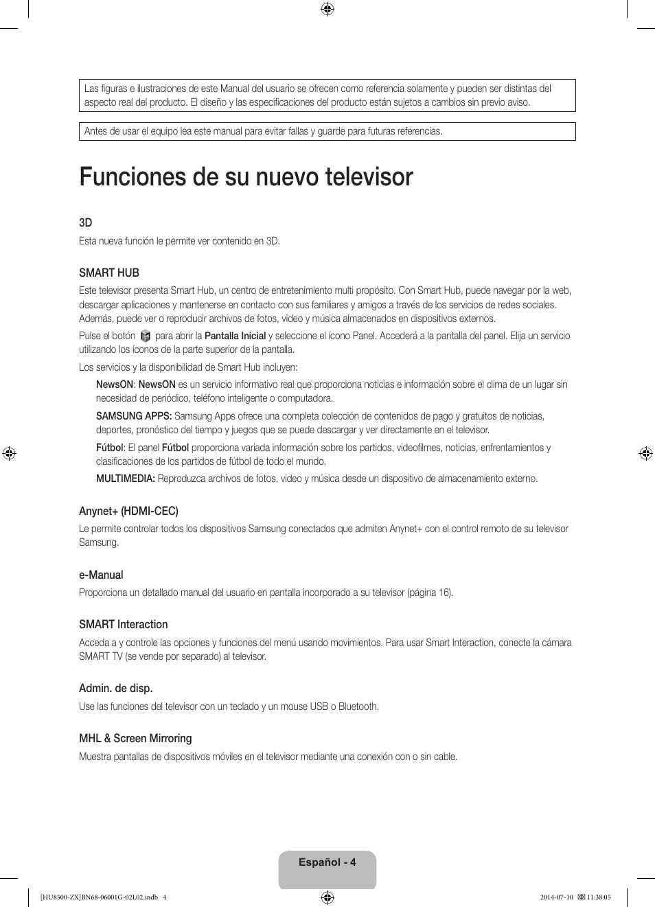 Funciones de su nuevo televisor | Samsung UN65HU8500FXZA User Manual | Page 33 / 59