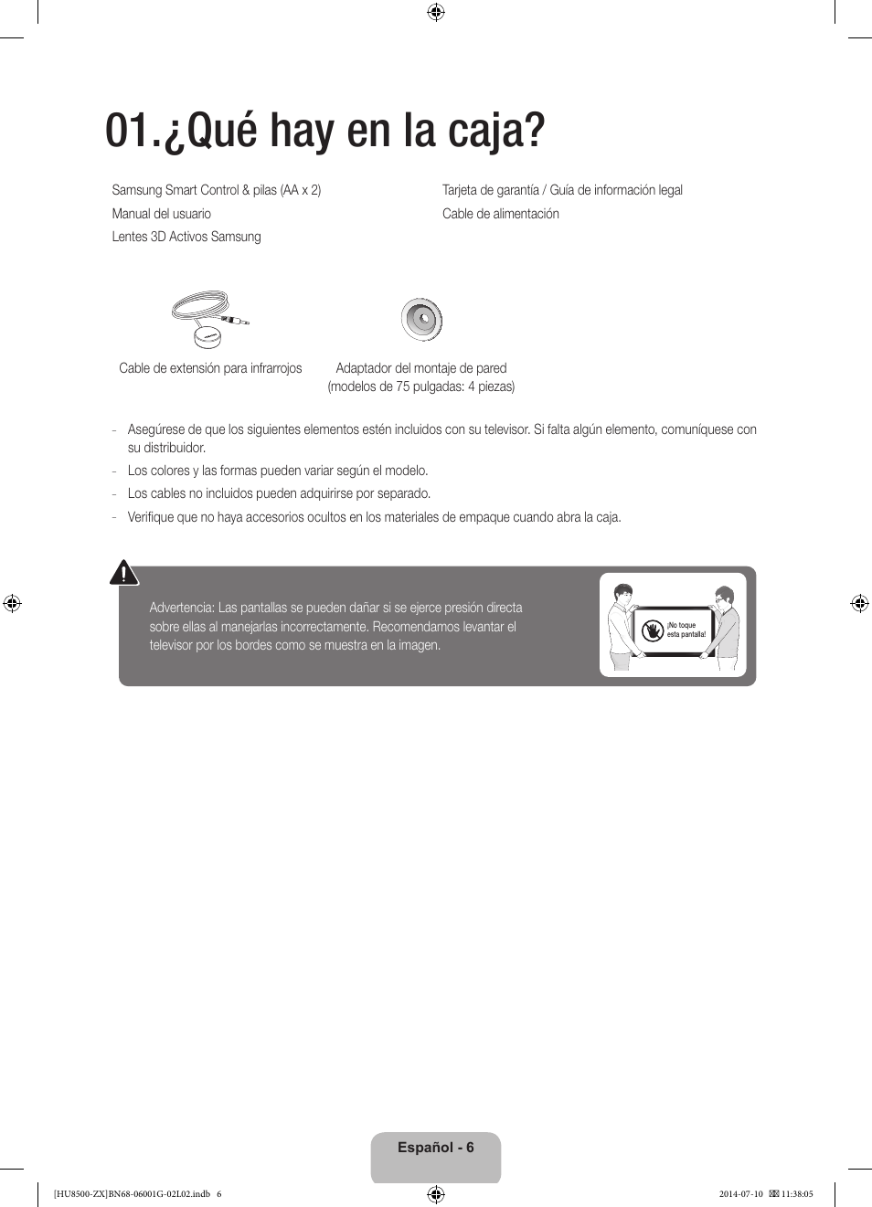 ¿qué hay en la caja | Samsung UN65HU8500FXZA User Manual | Page 35 / 59