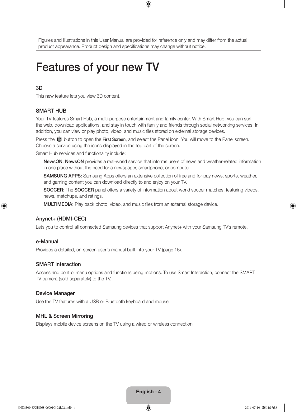 Features of your new tv | Samsung UN65HU8500FXZA User Manual | Page 4 / 59