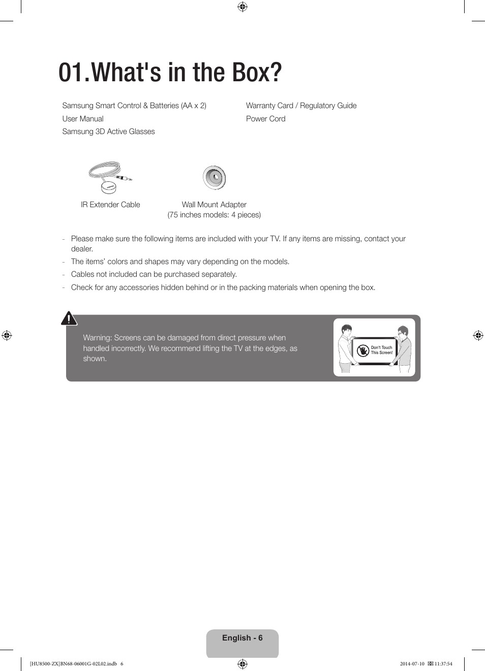 What's in the box | Samsung UN65HU8500FXZA User Manual | Page 6 / 59