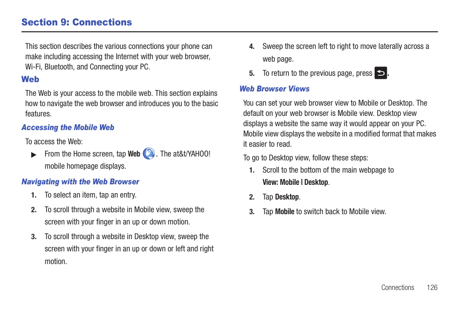 Section 9: connections | Samsung SGH-I997ZKAATT User Manual | Page 131 / 205