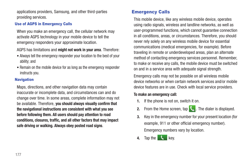 Emergency calls | Samsung SGH-I997ZKAATT User Manual | Page 182 / 205