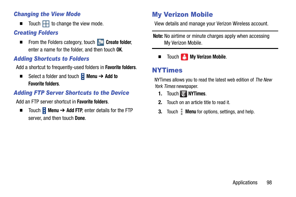 My verizon mobile, Nytimes, My verizon mobile nytimes | Samsung SM-P905VZKAVZW User Manual | Page 104 / 158