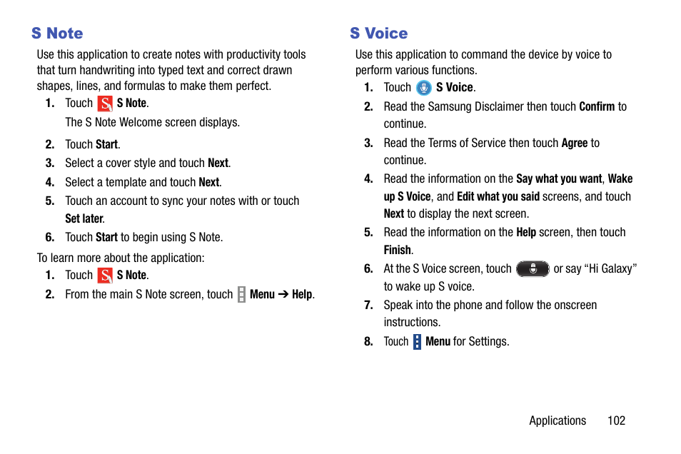 S note, S voice, S note s voice | Samsung SM-P905VZKAVZW User Manual | Page 108 / 158