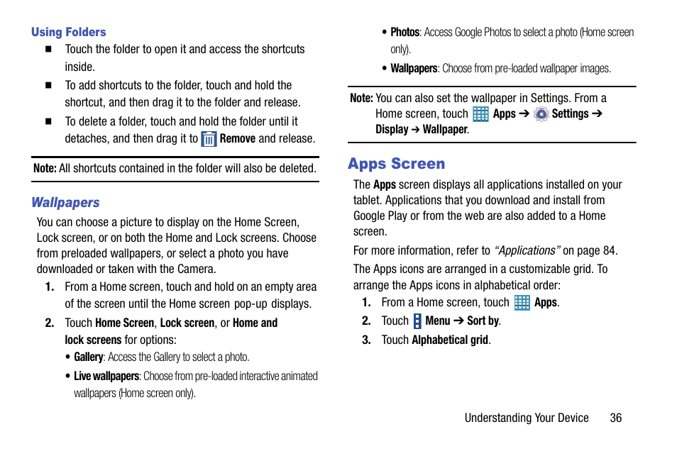 Apps screen | Samsung SM-P905VZKAVZW User Manual | Page 42 / 158