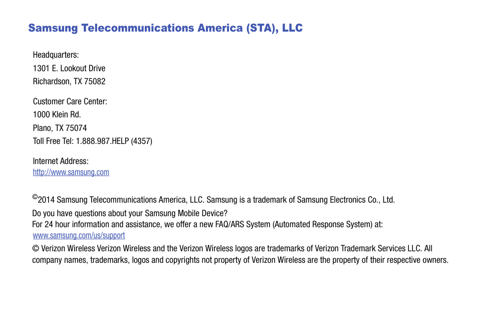 Samsung telecommunications america (sta), llc | Samsung SM-P905VZKAVZW User Manual | Page 5 / 158