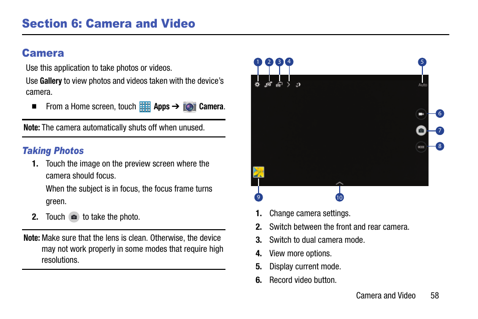 Section 6: camera and video, Camera | Samsung SM-P905VZKAVZW User Manual | Page 64 / 158