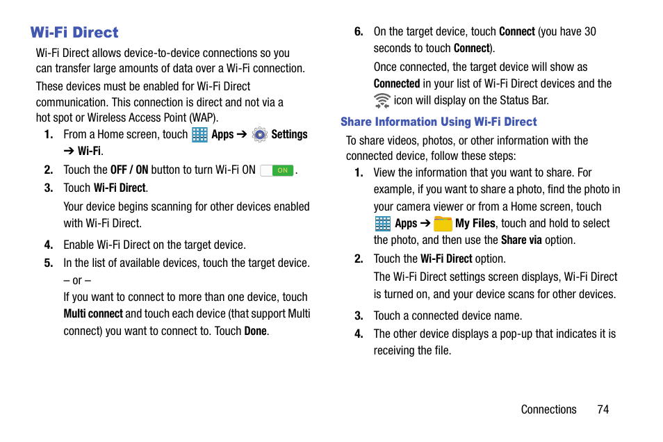 Wi-fi direct | Samsung SM-P905VZKAVZW User Manual | Page 80 / 158