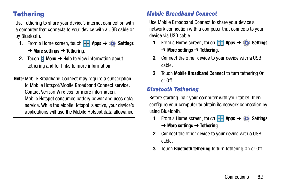 Tethering | Samsung SM-P905VZKAVZW User Manual | Page 88 / 158