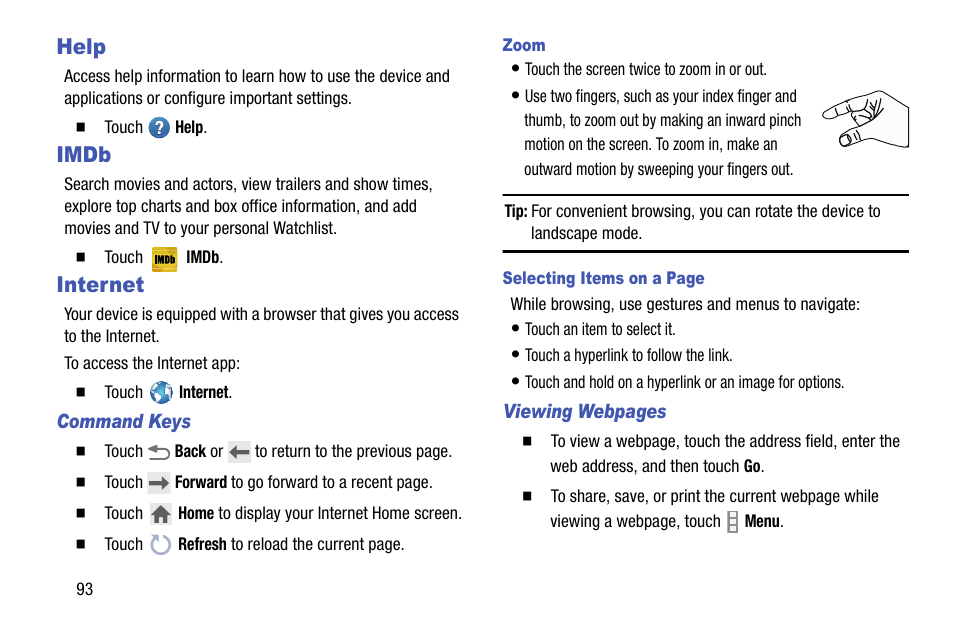 Help, Imdb, Internet | Help imdb internet | Samsung SM-P905VZKAVZW User Manual | Page 99 / 158