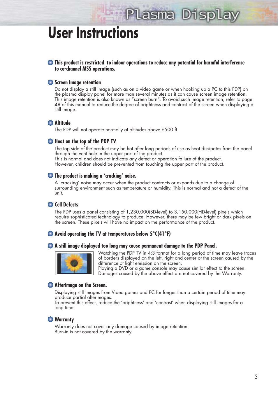 User instructions | Samsung HPP5091X-XAA User Manual | Page 3 / 84