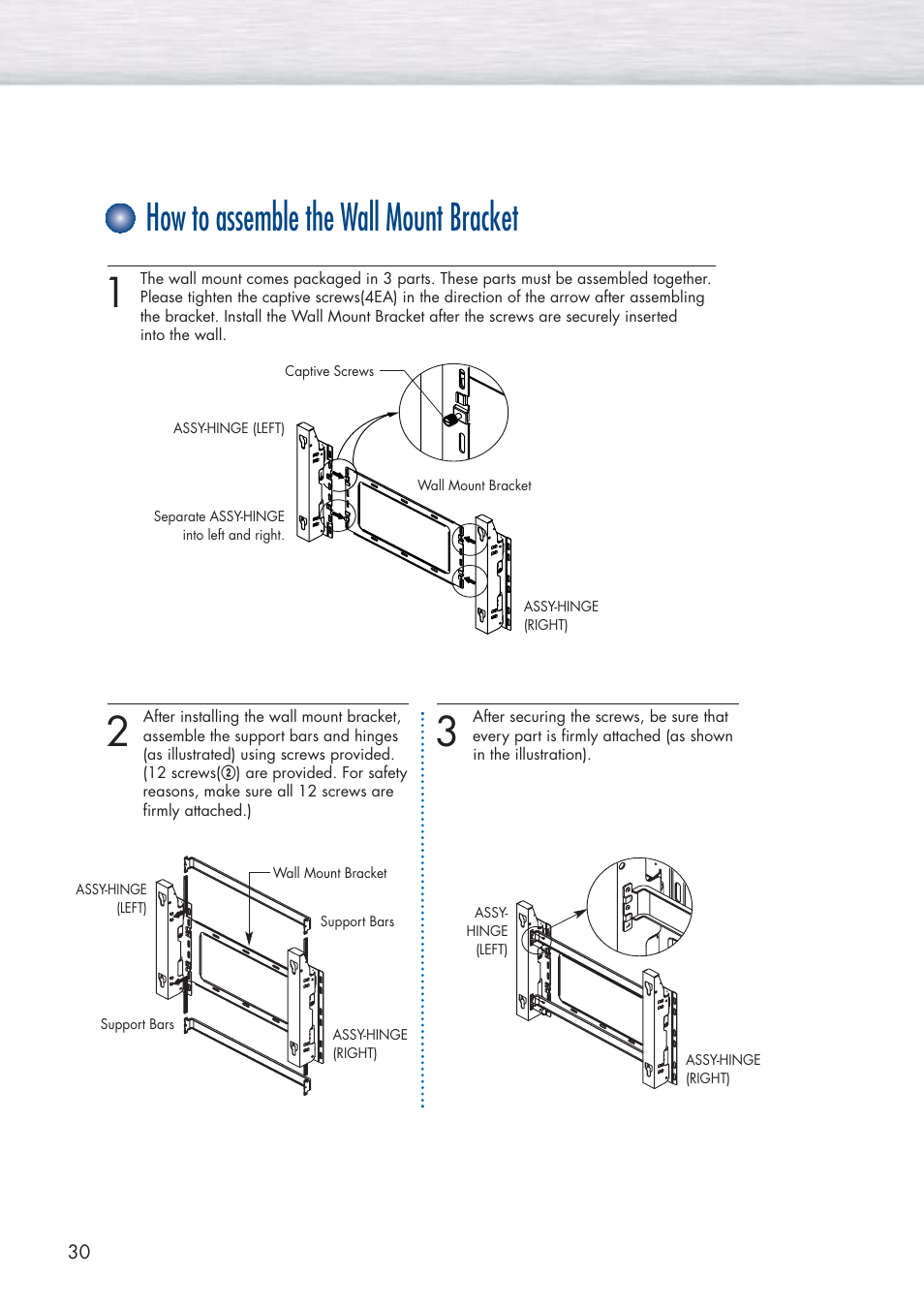 How to assemble the wall mount bracket | Samsung HPP5091X-XAA User Manual | Page 30 / 84