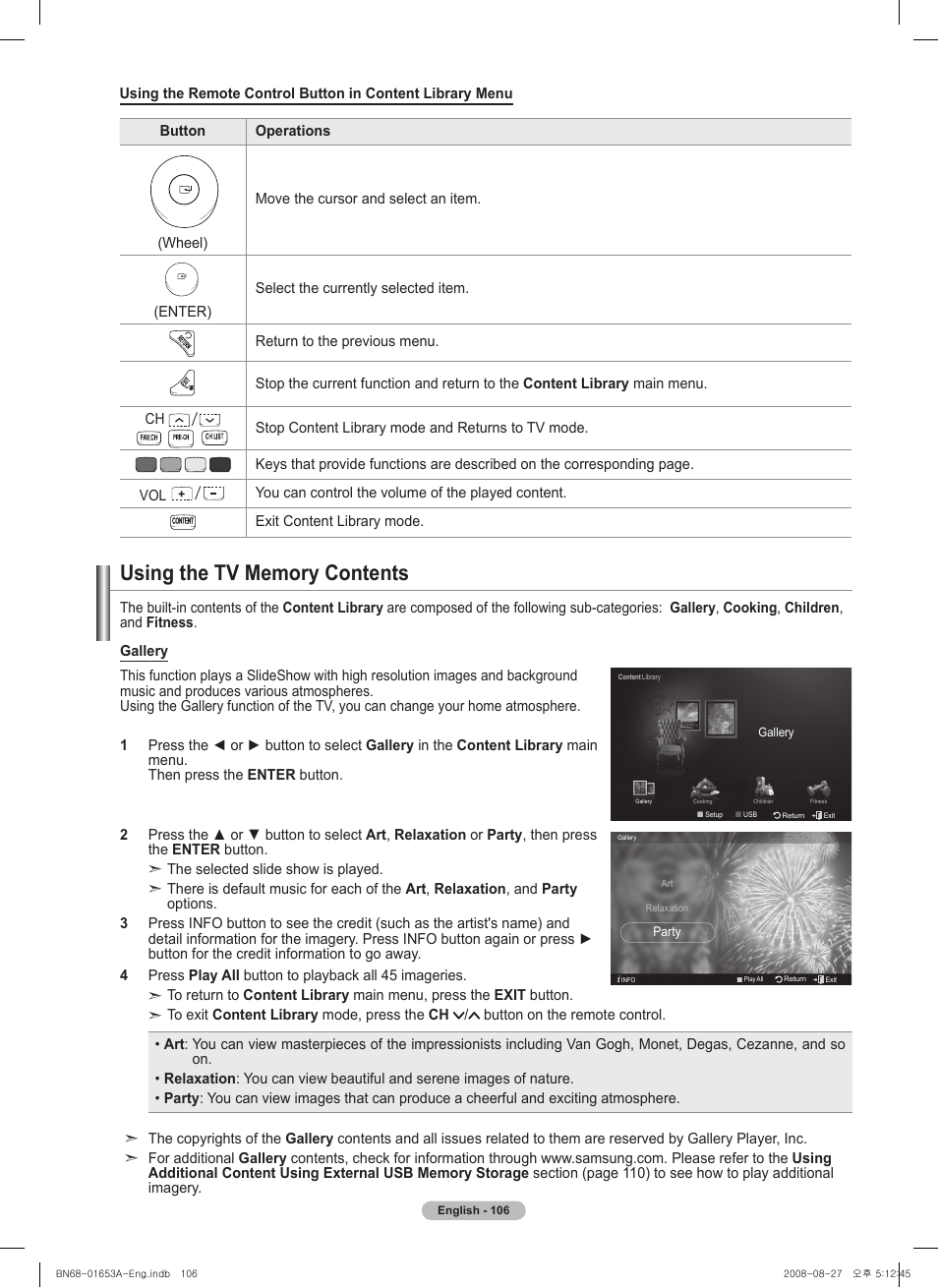 Using the tv memory contents | Samsung PN63A760T1FXZA User Manual | Page 106 / 282
