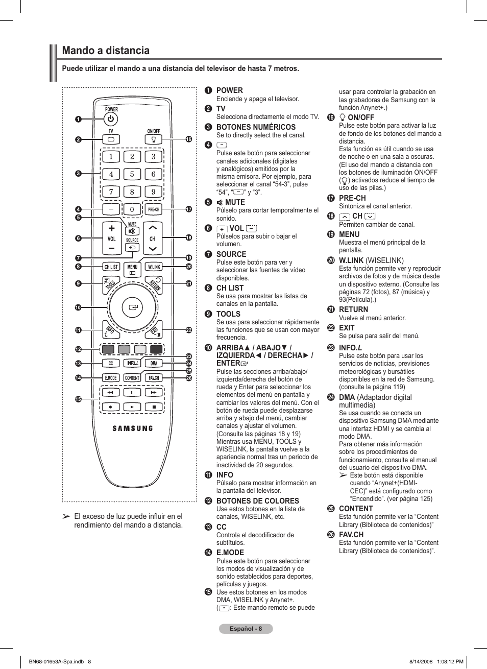 Mando a distancia | Samsung PN63A760T1FXZA User Manual | Page 152 / 282