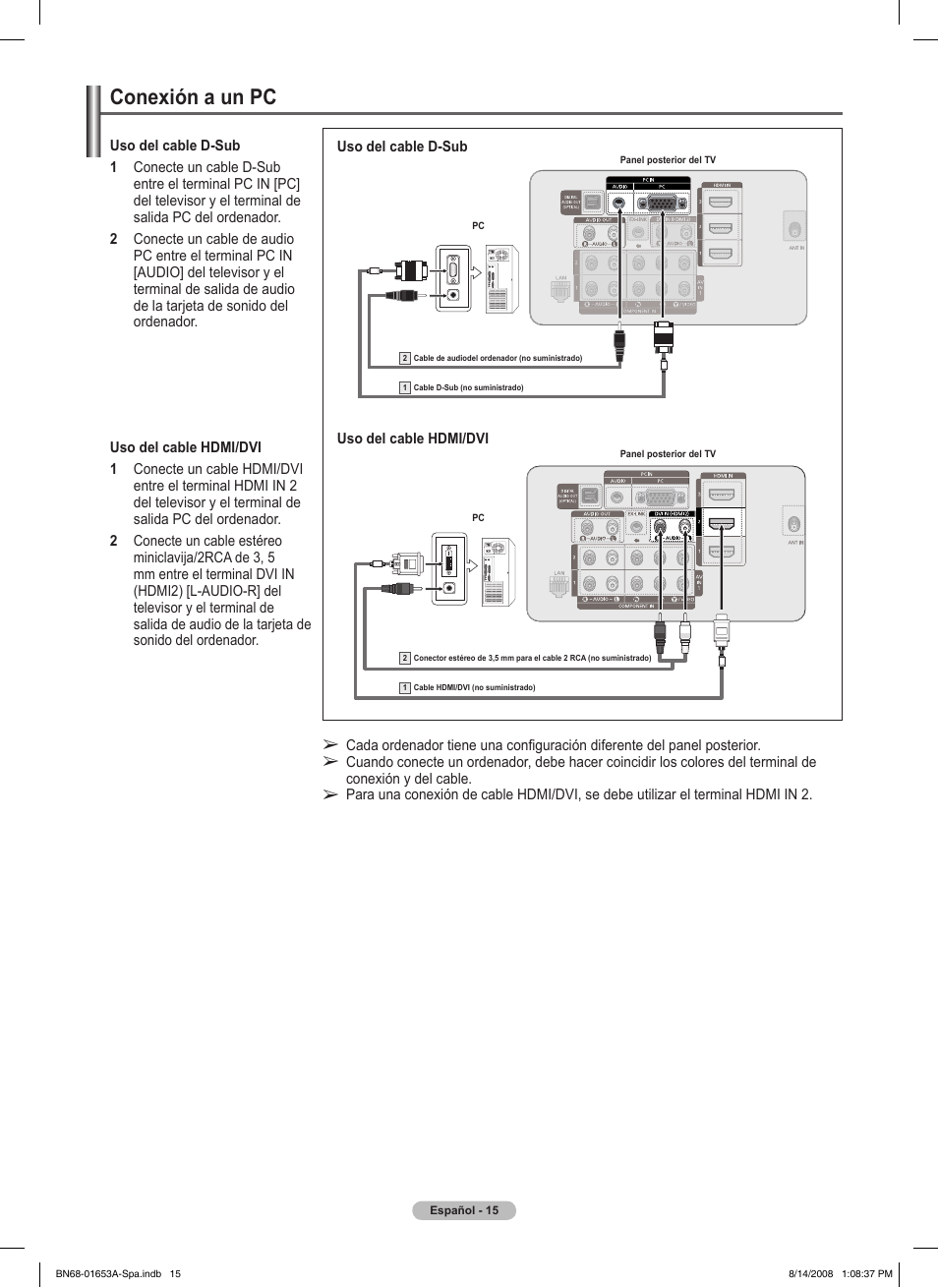 Conexión a un pc | Samsung PN63A760T1FXZA User Manual | Page 159 / 282