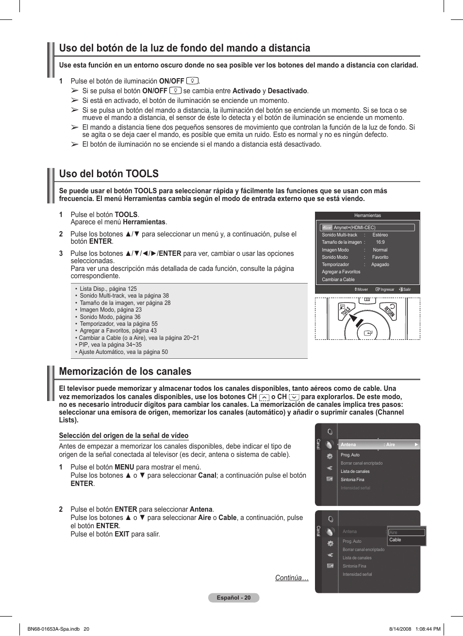Uso del botón tools | Samsung PN63A760T1FXZA User Manual | Page 164 / 282