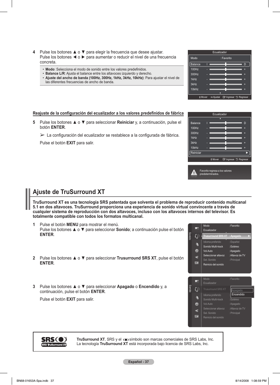 Ajuste de trusurround xt | Samsung PN63A760T1FXZA User Manual | Page 181 / 282